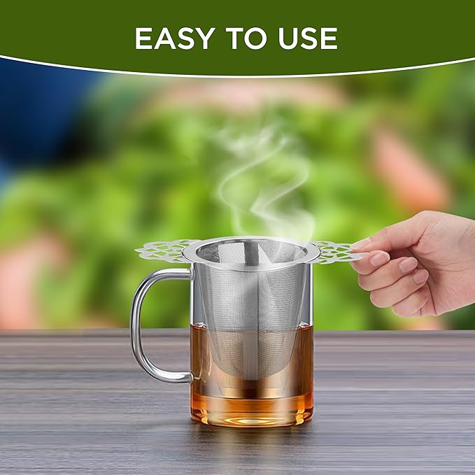 Set of 2 Tea Infusers for Loose Leaf – SUS 304 Stainless Steel Fine Mesh Basket with Flower-Shaped Handles, Reusable & Heat-Resistant, Ideal for Cups & Teapots