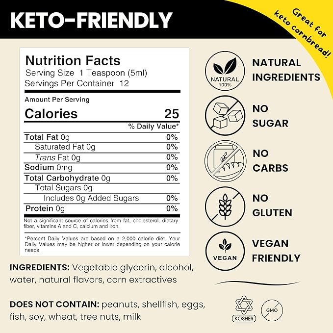 Natural Sweet Corn Flavor Extract - 2 oz - Water-Soluble - By Harvest Moon Delights - Sweet Corn Extract for Baking Keto Cornbread - Zero Sugar, Zero Carbohydrates, Gluten-Free