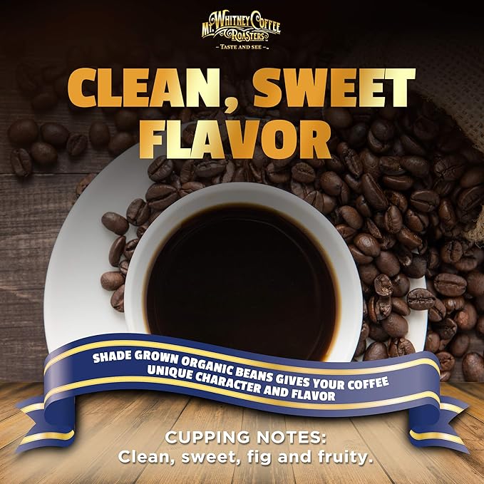 Mt. Whitney Premium Organic Spring Water Colombian, Medium Dark Roast, Low Acid Decaf Coffee (Whole Bean, 5 Lb)