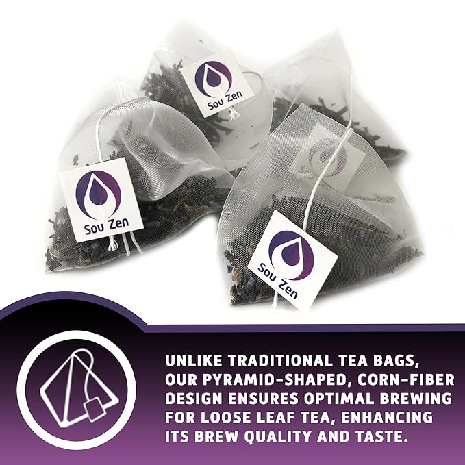 Sou Zen Earl Grey Lavender 30 Corn-Fiber Pyramid Tea Bags | Premium Loose Leaf Blend with Bergamot & Lavender | Naturally Organic Ingredients, No Additives