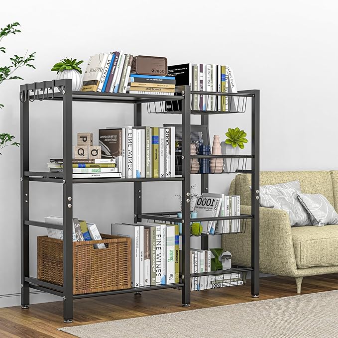 Storage Rack Kitchen Baker's Rack - 3 Tiers 4 Baskets, Utility Coffee Bar, Air Fryer Stand with Steel Mesh Baskets