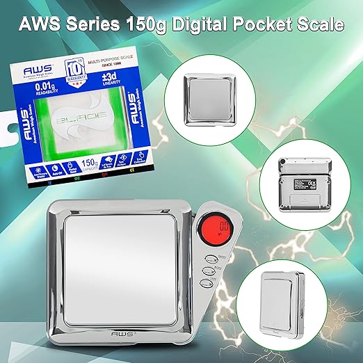 American Weigh Scales 150g x 0.01g Digital Pocket Scale - Blade Series | Precision Mini Scale 0.01g Accuracy, Pocket Gram Scale for Kitchen, Gold, Gems & Coin Scale, Smart Digital & Compact Scale