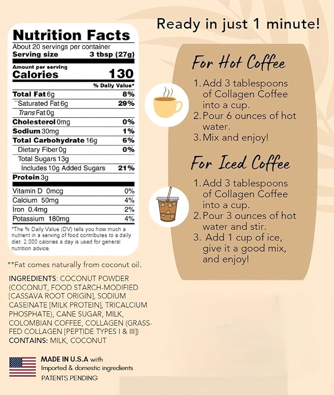 CAcafe Collagen Coffee | Coconut Infused Colombian Blend Coffee with Anti-Aging Collagen | Antioxidants & Natural Energy | 19.05oz
