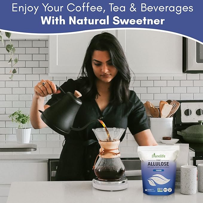 Durelife Allulose sweetener, 1 lb 100% Pure No Erythritol powdered Sugar Substitute, NON-GMO Project Verified, Keto Certified, OU kosher, No Fillers, Zero Calories sugar alternative 1 Lbs