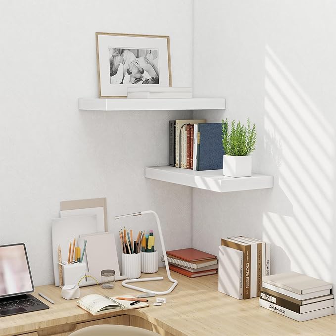 Fun Memories 24 x 10 Floating Shelves Wall-Mounted - Rustic Wood Shelf - 10 Inch Deep Floating Shelves for Wall - Large Storage Shelf for Bathroom - Kitchen & Bedroom - White - Set of 2