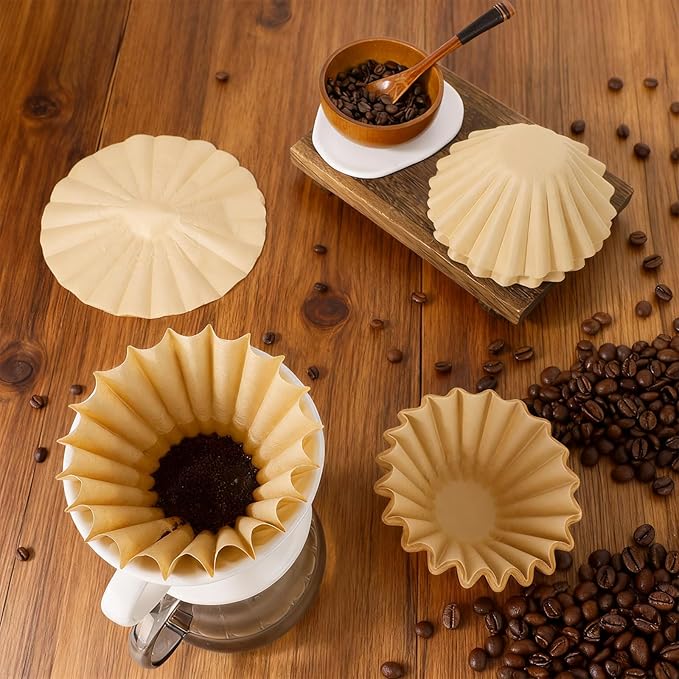 Segarty 150 Pack 1-4 Cup Unbleached Coffee Filters Disposable, 7.2in Natural Paper-made Brown Basket Coffee Filters Bar Accessories for Pour Over Maker Coffee Brewer Dripper Machine for Home Cafeteria