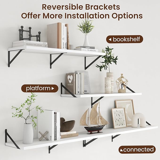 Axeman Deep Floating Shelves - 40 Inch White Floating Shelves Set of 2-12 Inch Deep Wood Wall Shelves for Living Room Bathroom Kitchen