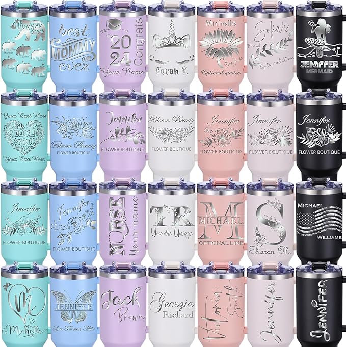 iProductsUS Personalized 40oz Tumbler with Handle & Straw Christmas Gift for Mom & Wife! Custom Engraved Name & 40+ Designs, Spill-Proof Lid, Insulated Stainless Steel Travel Coffee Mug (Lavender)