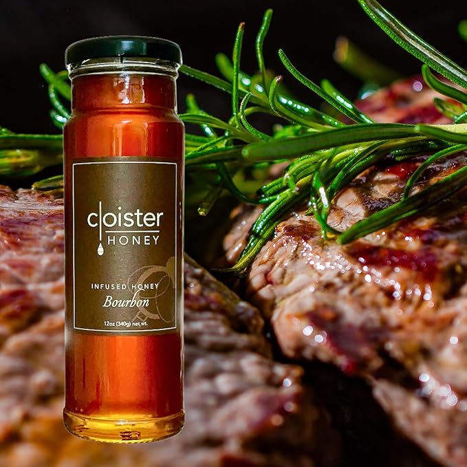 Cloister Honey Infused Honey - Bourbon (12 oz) | Hand Crafted | Raw Artisan Honey | 100% Pure, Raw & Unfiltered | All Natural | Made in USA |