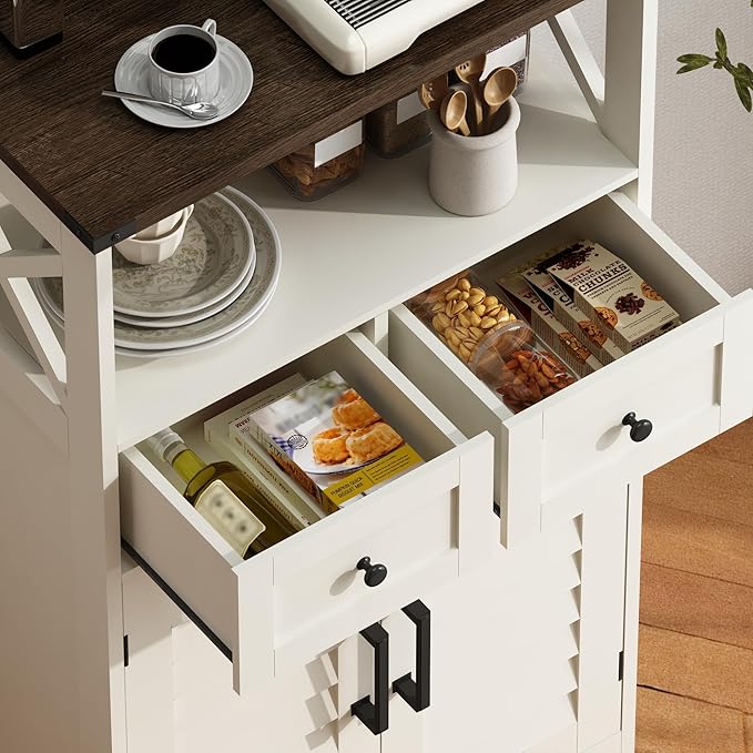 ChooChoo Farmhouse Storage Cabinet, Bathroom Floor Cabinet with Doors and Drawers, Kitchen Pantry Cabinet for Living Room, Laundry, White