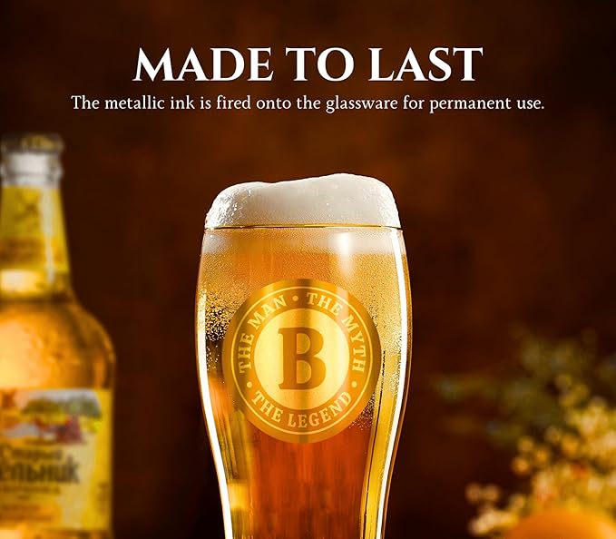 Personalized Beer Glass for Men, Funny Custom Alcohol Gifts for Beer Lovers, Unique Birthday Christmas Gifts for Him, the Man the Myth the Legend, H