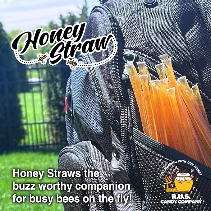 25 Pack Honey Sticks For Tea, Snacking, Honey Packets Single Serve Stir Sticks, Natural Flavor by R.U.S Candy Company- Honey Straws (Raspberry)