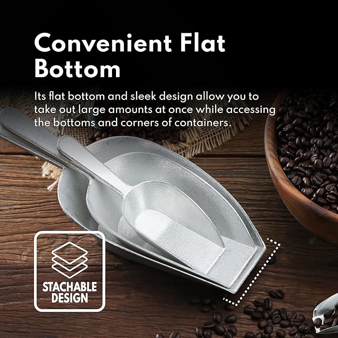 New Star Foodservice 34684 One-Piece Cast Aluminum Flat Bottom Bar Ice Flour Utility Scoop, 7-Ounce, Silver