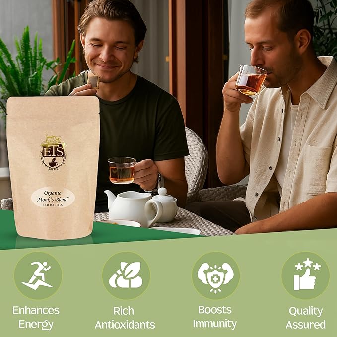English Tea Store - Monk's Blend Loose Leaf Black Tea Organic | Pomegranate & Vanilla Flavor | USDA Organic | Natural Flavor Loose Leaf Tea | Fruity Black Tea | GMO-Free | 16oz Pouch
