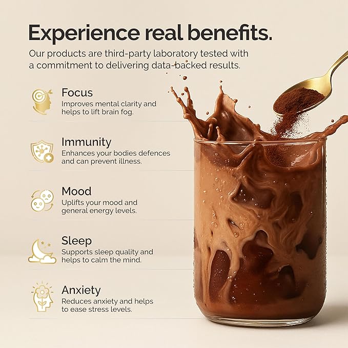 Cacao Mushroom Coffee Superfood Blend, 10X Concentrated Extract, with Lion's Mane, Reishi & Cordyceps, Energy & Focus Support, 30 Servings, Premium Supplement Powder