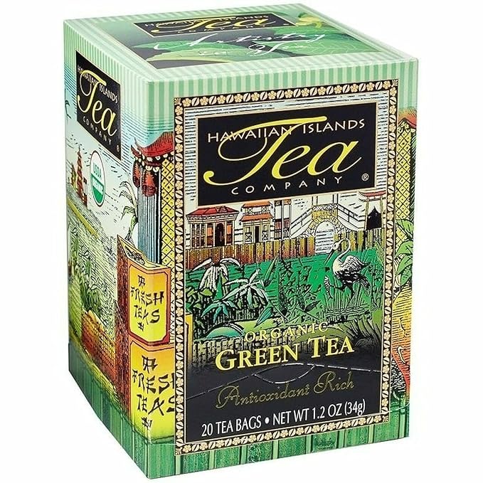 Hawaiian Islands Tea Company Organic Green Tea, All Natural - 20 Teabags (1 Box)