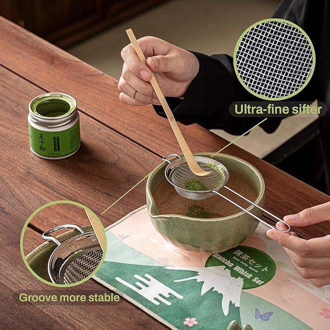 Matcha Whisk Set，9 Pcs Ceramic Matcha Set, 15 OZ Matcha Bowl with Spout and Whisk for Friend, Ideal Gift for Matcha Lover（Starry）