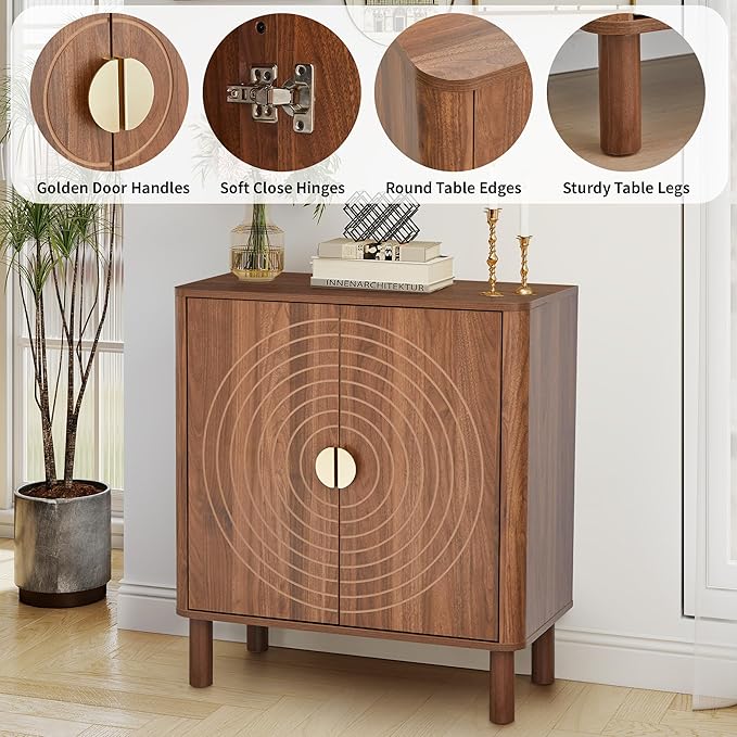 Sideboard Buffet Cabinet, Kitchen Sideboard Cabinet with 2 Doors and Adjustable Shelf, Wood Coffee Bar Console Table for Living Room, Dining Room, Hallway (Walnut)
