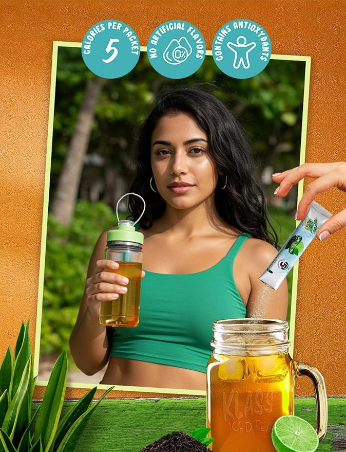 Klass Iced Tea Drink Mix - Sugar Free Variety Pack - Peach & Lime Black Tea On-The-Go! (44 Count Powder Stick Packs) 5 Calories Per Packet