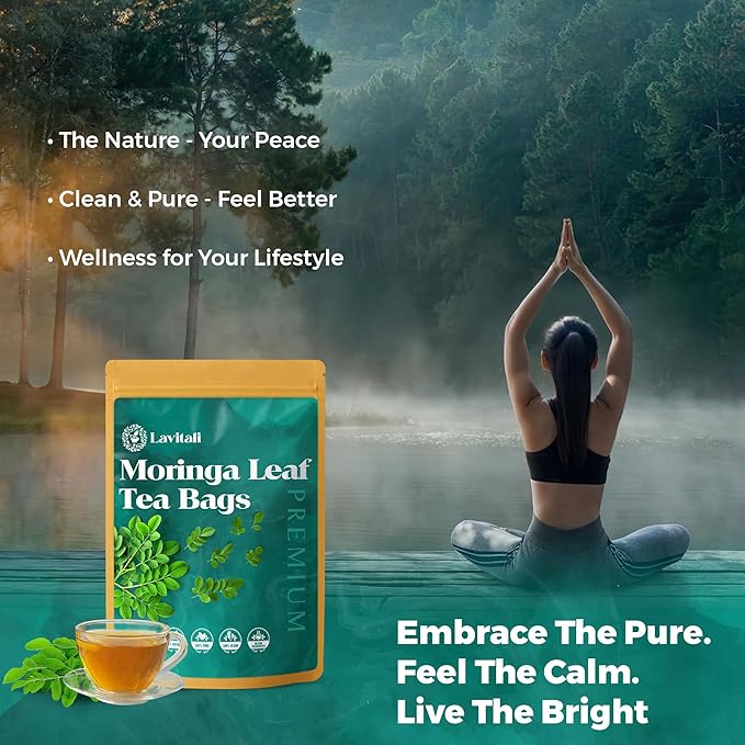 Lavitali, Moringa Leaves Tea Bags | 120 bags, 100% Pure Herbal Tea | Caffeine-Free, Eco-Friendly Filter Bags | Daily Natural Botanical, Hot or Iced Herbal Infusion