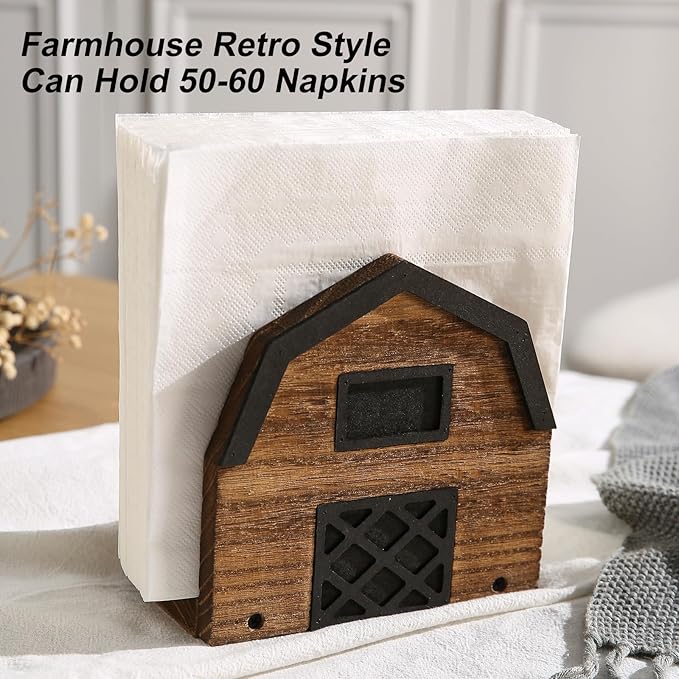 Vintage Wooden Napkin Holder for Table,Rustic Farmhouse Napkin Holders for Paper Napkins. (5.5"x5.5"x3")