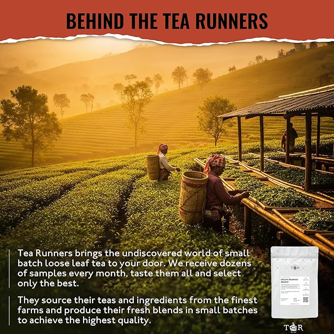 Tea Runners Organically Sourced English Breakfast Reserve Loose Leaf Black Tea | Premium Assam, Ceylon & Keemun Blend | Full-Bodied Rich Flavor with Caramel Notes | High-Caffeine Morning Tea - 5 oz