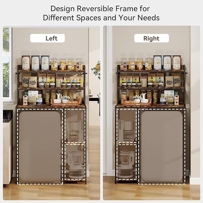 ELECWISH Mini Fridge Stand with Storage Shelves, 5-Tier Kitchen Bakers Rack, Space Saving Mini Fridge Cabinet, Adjustable Left/Right Organizer with Power Outlet, Brown