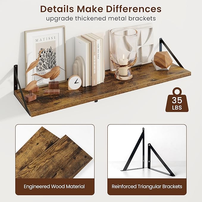 Axeman Deep Floating Shelves for Wall - 36 Inch Wide x 10 Inch Deep Floating Shelves Set of 2 -Rustic Wide Wall Shelves for Living Room Bathroom Bedroom