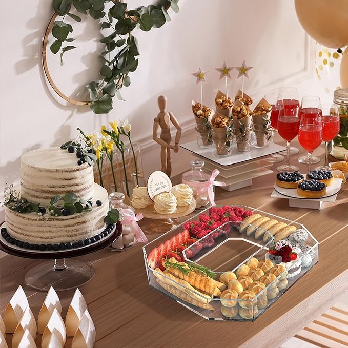 11" Acrylic Letter Charcuterie Tray, Charcuterie Letters Fillable Box for Food, Reusable Serving Cake Candy Dish Display Tray for Birthday Anniversary Party Decoration (Letter O)