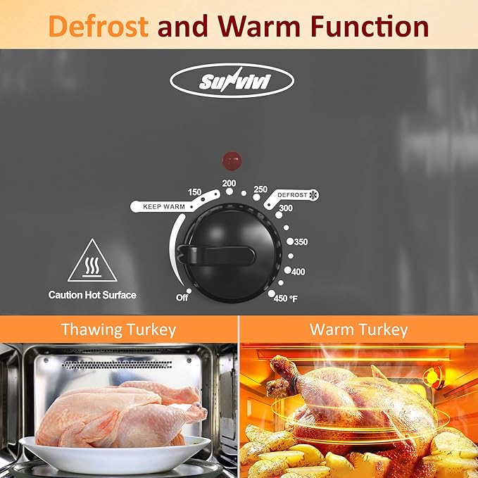 Sunvivi Electric Roaster,26 Quart Roasting Oven with Self-Basting Lid Removable Pan,Turkey Roaster Oven with 150 to 450F Temperature Control Cool-Touch Handles, Grey