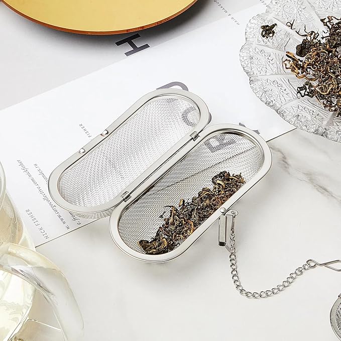 Hoolerry 3 Pcs Tea Ball Infusers Loose Leaf Tea Strainers Steeper Stainless Steel Mesh Floating Oval Filters 4.25 x 1.75 Inch for Kitchen and Home
