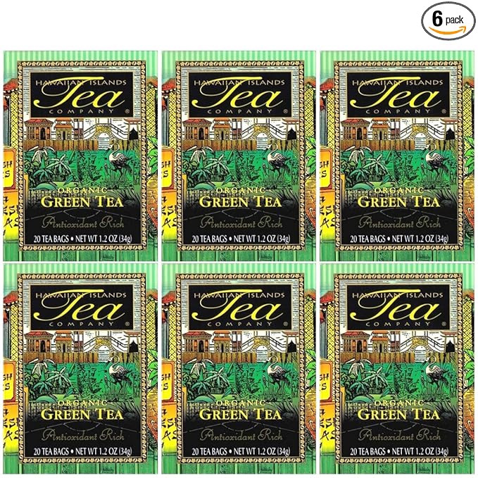 Hawaiian Islands Tea Company Organic Green Tea, All Natural - 120 Teabags (6 Boxes)