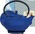 XXL Japanese Cast Iron Teapot with Infuser & Matching Trivet - Large 85 Oz/2500ml Tetsubin Loose Leaf Tea Pot with Enamel Interior - Handcrafted Big Cast Iron Tea Kettle Humidifier Set - Blue