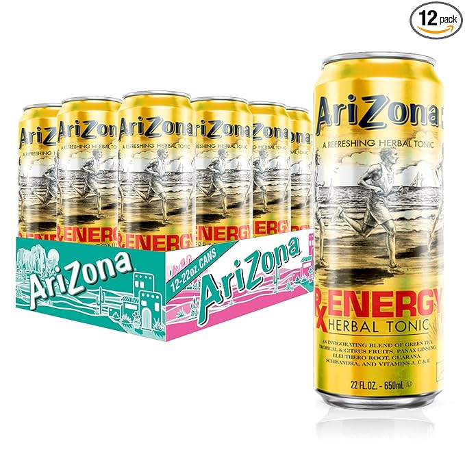 AriZona Rx Energy, Herbal Tonic with Green Tea and Citrus, 132mg Caffeine per Container - Big Can, 22 Fl Oz (Pack of 12)