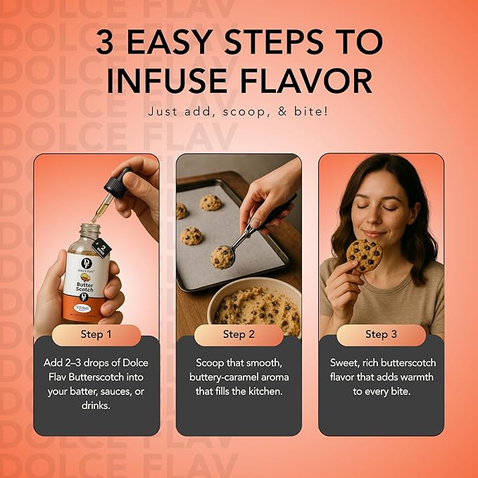 Dolce Flav Natural Butterscotch Extract – 8 Ounce Water-Soluble Kosher, Sugar-Free, Concentrated Rich Butterscotch Flavoring for Baking, Beverages & Desserts, Includes Measured Dropper