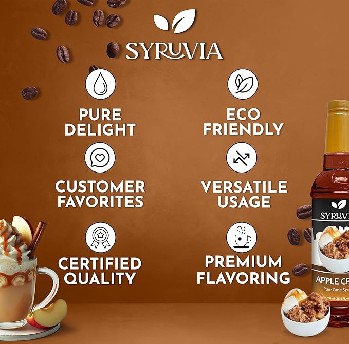Syruvia Holiday Syrup Apple Crisp - 25.4oz - Flavor Holiday Gift Set, Gluten-Free, Kosher With Pump