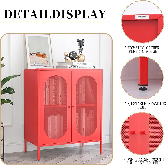 2 Door Accent Cabinet,Metal Storage Cabinet with Adjustable Shelf,Buffet Sideboard for Bed Room,Living Room,Entryway,Hallway,Home,Hotel,Office,Garage,Kitchen,1 Removable Shelf.