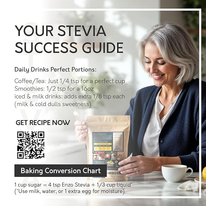 Enzo Easy Use Organic Stevia Powder 200g (7.05oz / 1600 Servings) All Natural Alternative Sweetener 12 x Sweeter than Processed Sugar with No Artificial Additives & Fillers