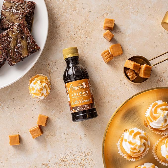 Amoretti - Natural Salted Caramel Artisan Flavor Paste, 8 oz, Perfect For Ice Cream, Beverages, Cakes, and more, Preservative Free, Vegan, Gluten Free, No Artificial Sweeteners, Highly Concentrated
