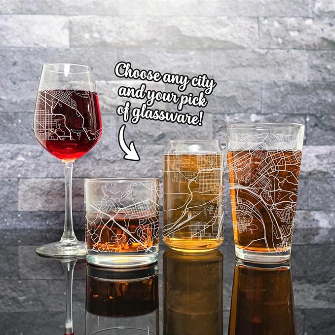 Blue Ridge Mountain Gifts - Laser Engraved City Street Map Glass - Pick Any Town, Any Glass - Custom Souvenir or Housewarming Gift