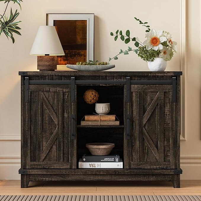 Vabches Cube Storage Organizer, Sliding Doors Coffee Bar Cabinet with Storage Farmhouse Sideboard Buffet Cabinet with Adjustable Shelves Coffee Bar for Kitchen Home Office Dining Room