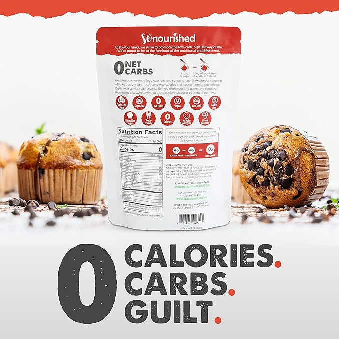 So Nourished Monk Fruit Sweetener with Erythritol Granular - 1:1 Sugar Substitute, Keto - 0 Calorie, 0 Net Carb, Non-GMO 5 Pounds