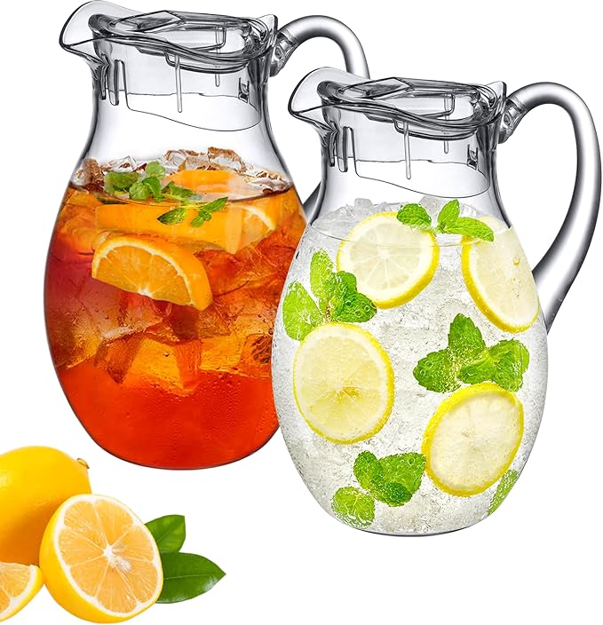 Amazing Abby - Bubbly - 2-Pack Acrylic Pitcher (72 oz), Clear Plastic Water Pitcher with Lid, Fridge Jug, BPA-Free, Shatter-Proof, Great for Iced Tea, Sangria, Lemonade, Juice, Milk, and More