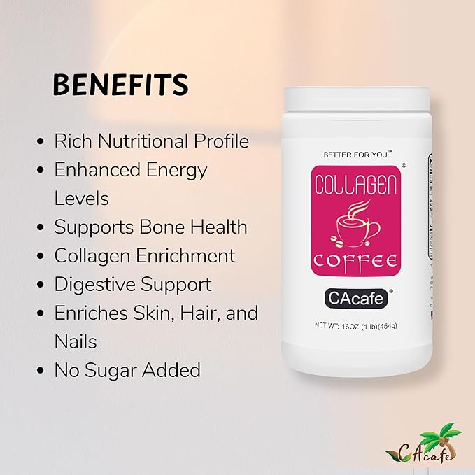 CAcafe Collagen Coffee, Unsweetened, Premium Collagen and Coconut Infused Colombian Coffee, 450 g (16 oz)