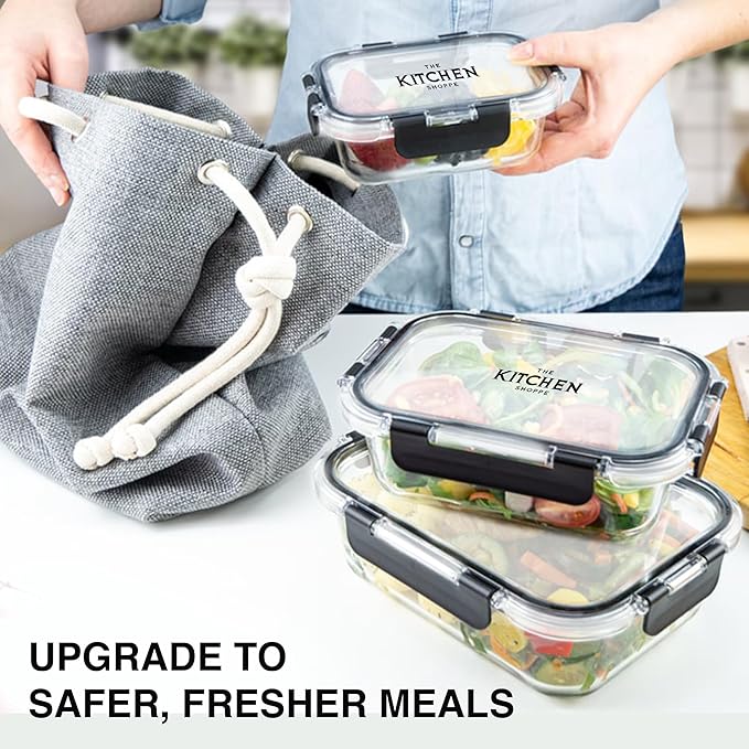 KITCHEN SHOPPE 24pc Borosilicate Glass Storage Containers with Airtight Lids | Heavy Duty, Non-Toxic Food Storage Containers for Pantry, Meal Prep, Lunch or Leftovers | Freezer/Oven/Microwave Safe
