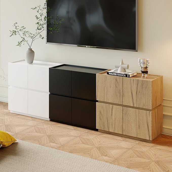 Stackable Small Storage Cabinet with 2 Doors - Modular Closet Solution and Short Storage Cabinet - Elegant Accent Cabinet for Home or Office Organization Oak