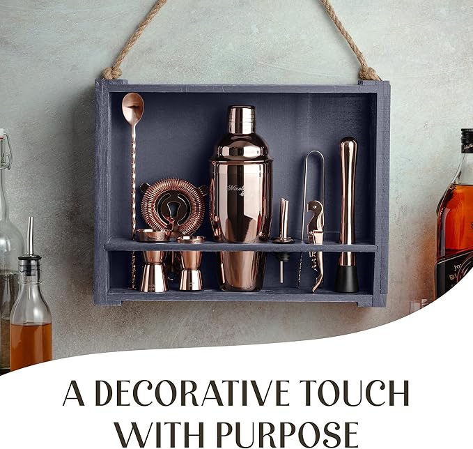 Mixology & Craft 11-Piece Cocktail Shaker Set, Bartender Kit with Stand, Stainless Steel Bar Tools, Dual Jiggers, Muddler & Pourers, Wood Display for Home Bar - Gift Ready (Copper)
