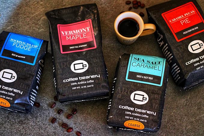 Sea Salt Caramel Flavored Coffee, Specialty Arabica Coffee, Medium Roast, 12 ounce, Whole Bean