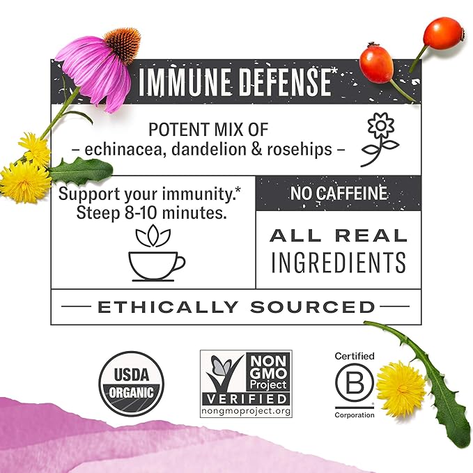 Numi Organic Immune Boost Herbal Tea, 48 Tea Bags, Caffeine-Free Wellness Blend with Elderberry, Elderflower, Ginger, and Lemongrass for Immune Support and Soothing Flavor
