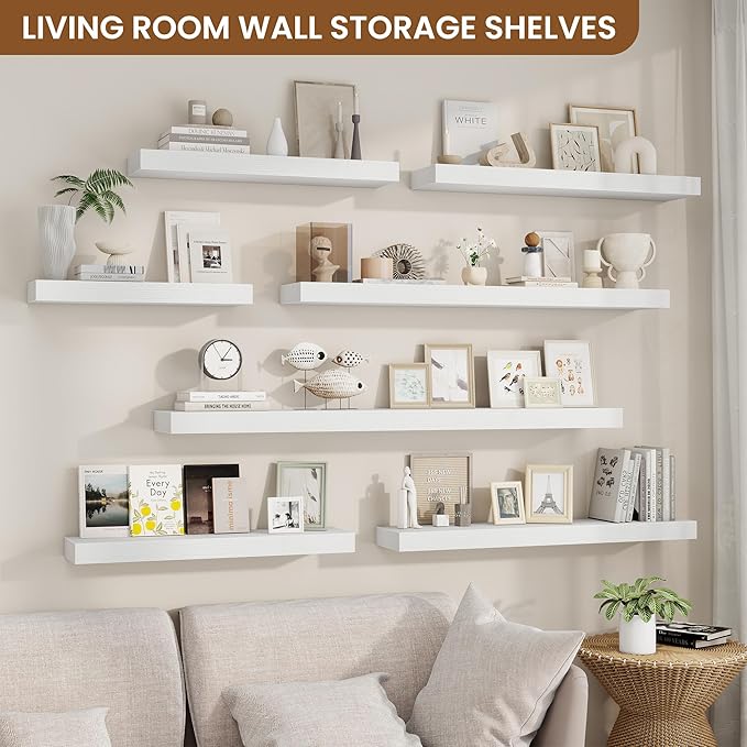 fuqing Floating Shelves for Wall, Wall Mounted Wood Floating Shelf with Invisible Brackets for Living Room, Bathroom, Bedroom, Kitchen Storage and Decor, 16 Inch Set of 2, White